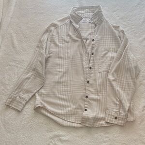Hollister Light Cream Plaid Button-Down Top